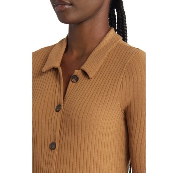 💕MADEWELL💕 Long Sleeve Button-Front Midi Shirtdress ~ Kraft Brown XXS NWT - Picture 8 of 16